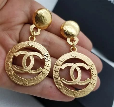 14k chanel hoop earrings|vintage Chanel gold hoop earrings.